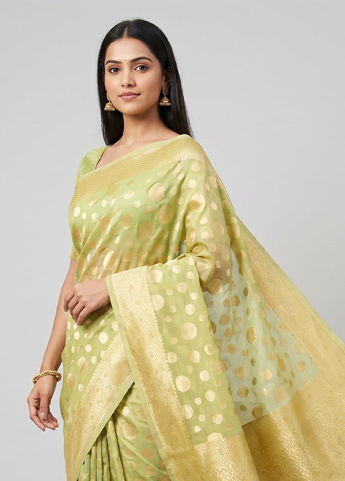 Green Cotton Saree With Blouse Piece