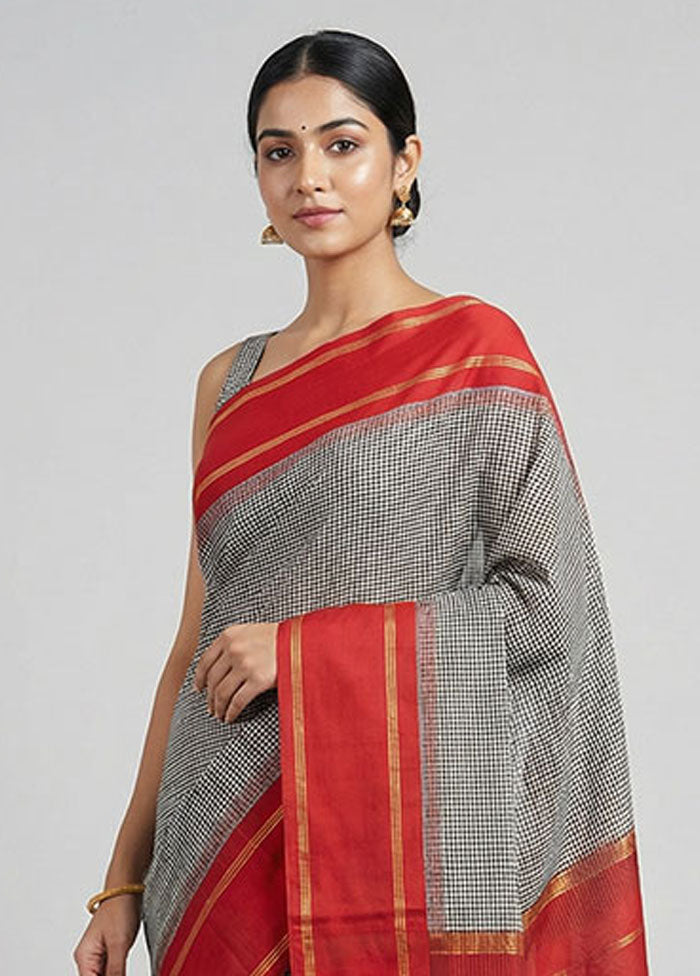 Black Handloom Kanjivaram Pure Silk Saree With Blouse Piece