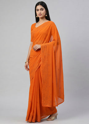 Rust Chiffon Silk Saree With Blouse Piece