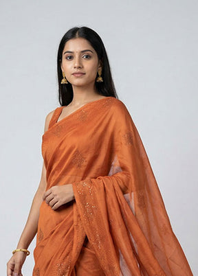 Rust Tussar Silk Saree With Blouse Piece