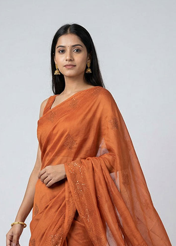 Rust Tussar Silk Saree With Blouse Piece