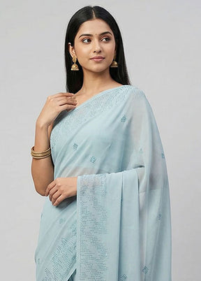 Blue Georgette Saree With Blouse Piece