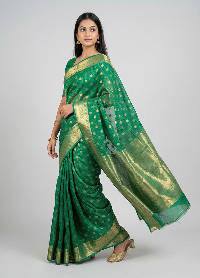 Green Dupion Silk Saree With Blouse Piece