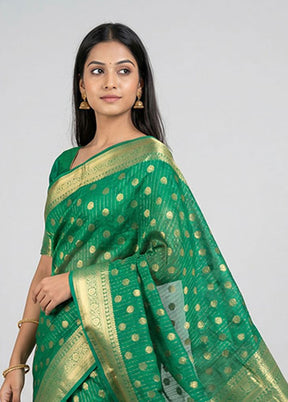 Green Dupion Silk Saree With Blouse Piece