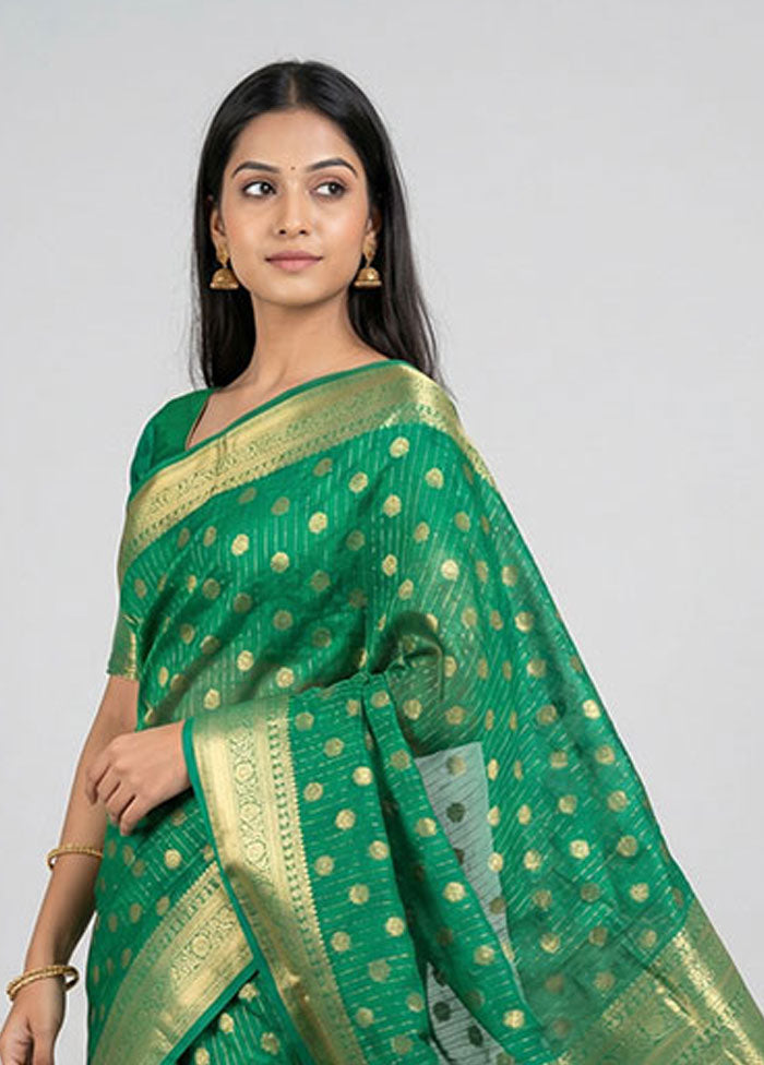 Green Dupion Silk Saree With Blouse Piece