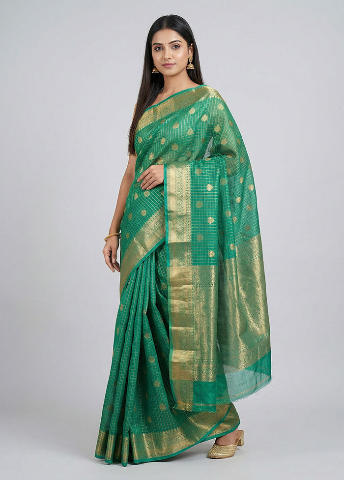 Green Dupion Silk Saree With Blouse Piece