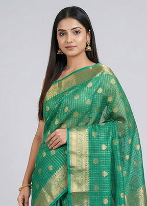 Green Dupion Silk Saree With Blouse Piece