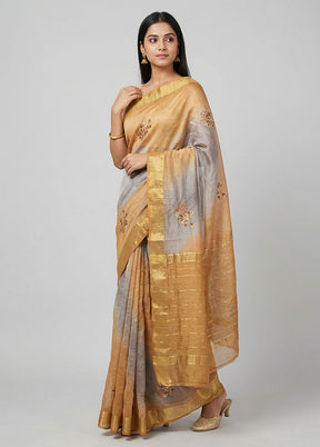 Yellow Dupion Silk Saree With Blouse Piece
