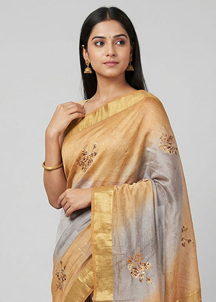 Yellow Dupion Silk Saree With Blouse Piece