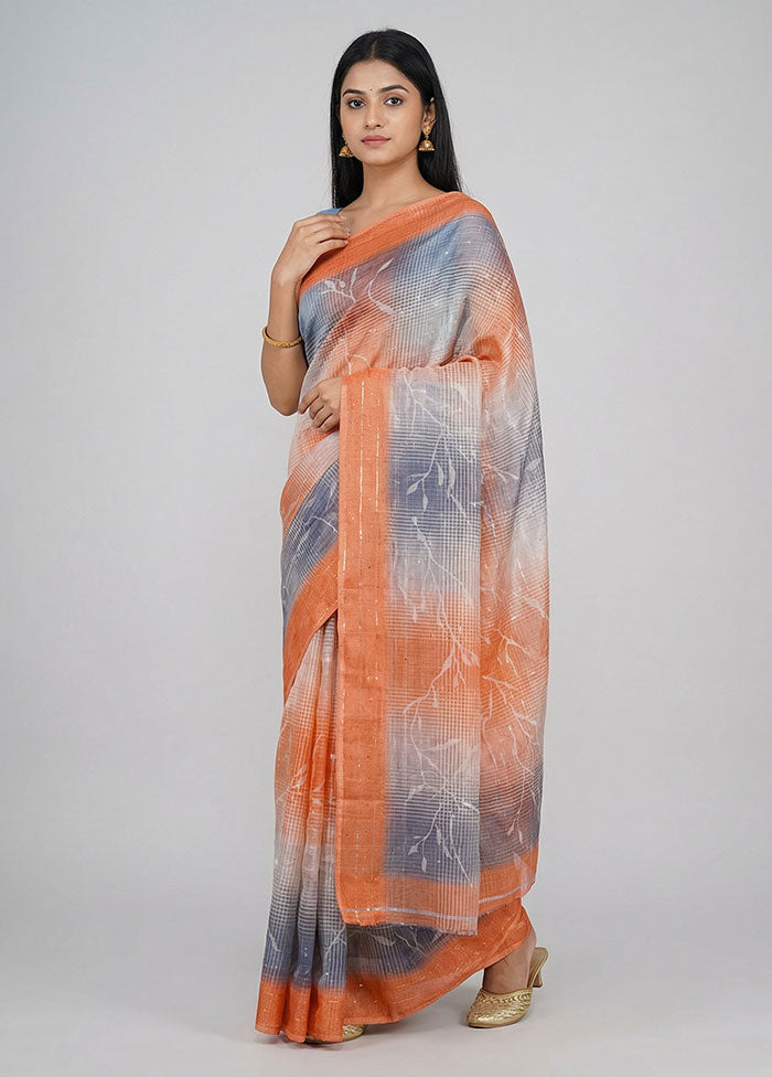 Grey Dupion Silk Saree With Blouse Piece