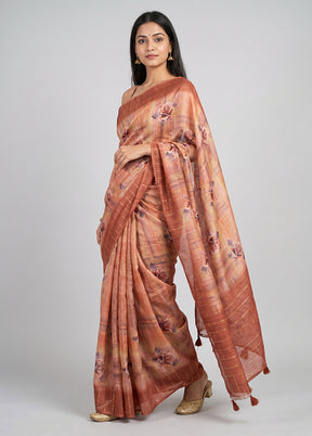 Pink Dupion Silk Saree With Blouse Piece