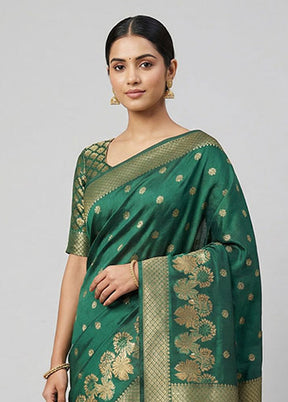 Green Dupion Silk Saree With Blouse Piece