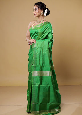 Green Kalakshetra Silk Saree With Blouse Piece