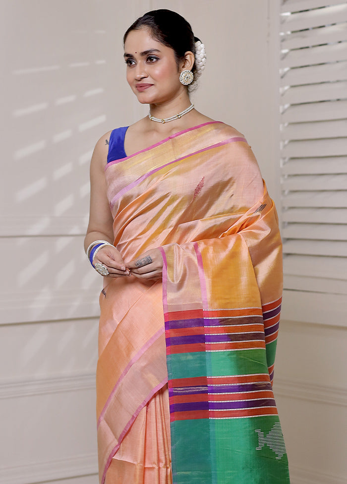 Orange Kalakshetra Silk Saree With Blouse Piece