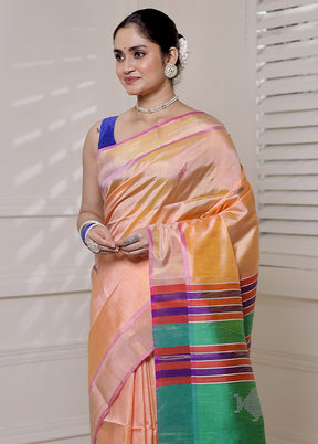 Orange Kalakshetra Silk Saree With Blouse Piece