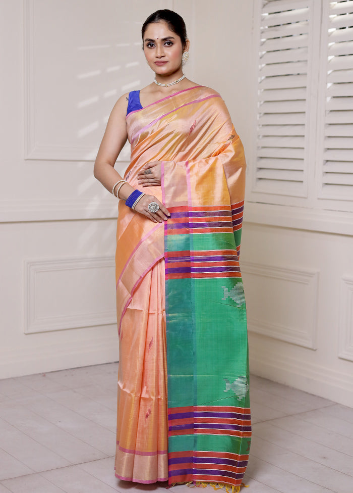 Orange Kalakshetra Silk Saree With Blouse Piece