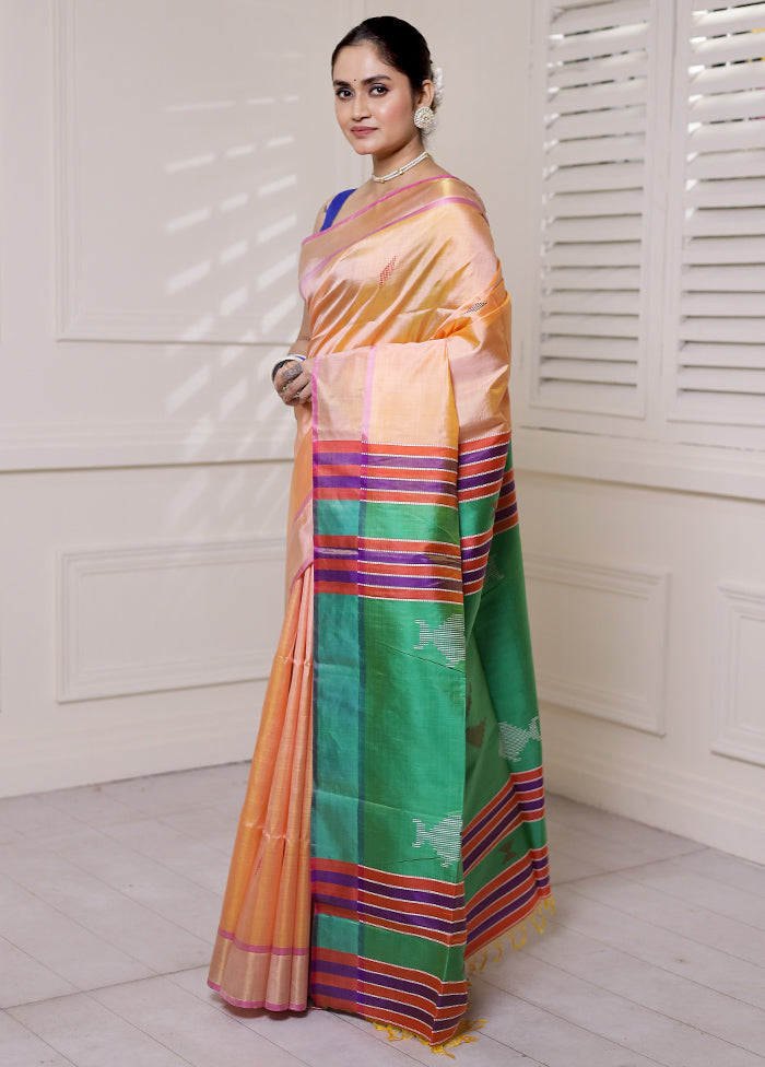 Orange Kalakshetra Silk Saree With Blouse Piece