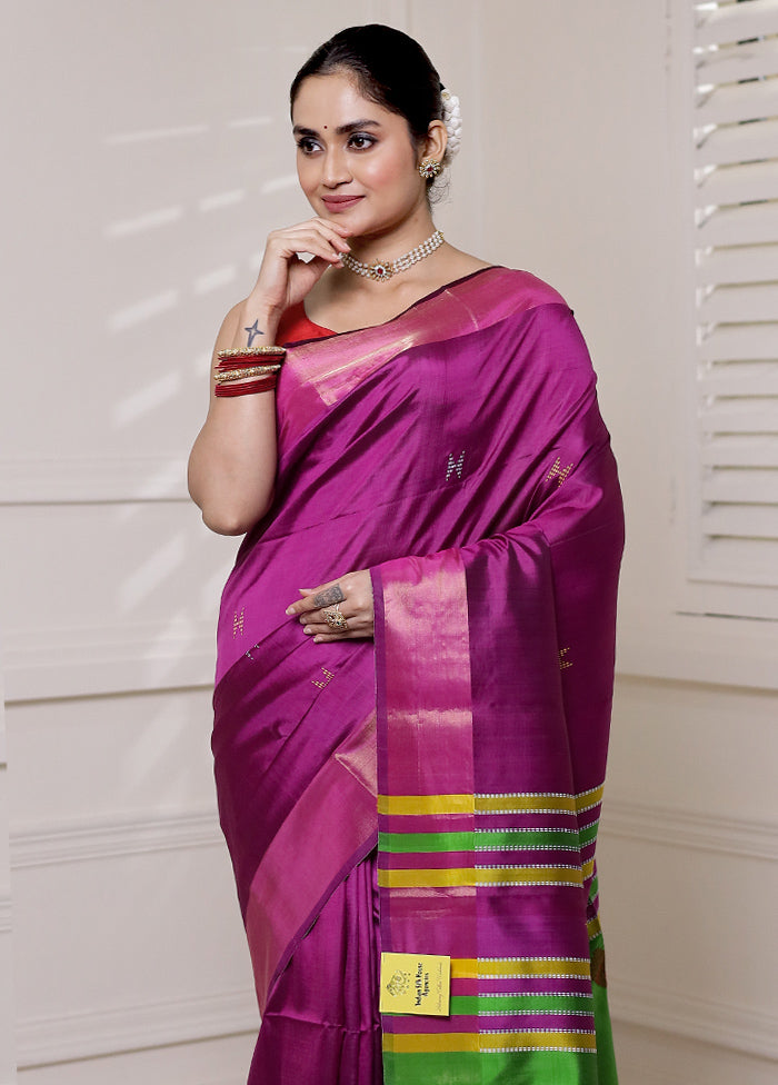 Purple Kalakshetra Silk Saree With Blouse Piece