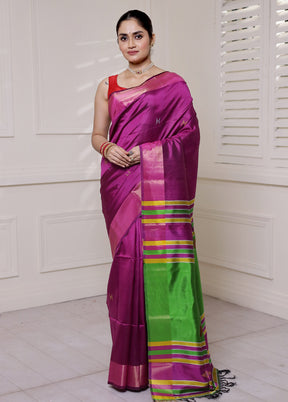 Purple Kalakshetra Silk Saree With Blouse Piece