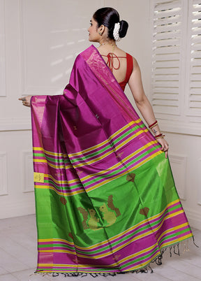 Purple Kalakshetra Silk Saree With Blouse Piece