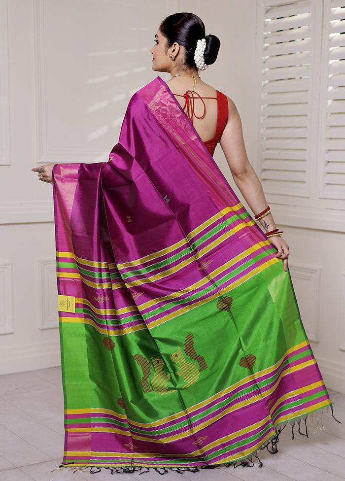 Purple Kalakshetra Silk Saree With Blouse Piece