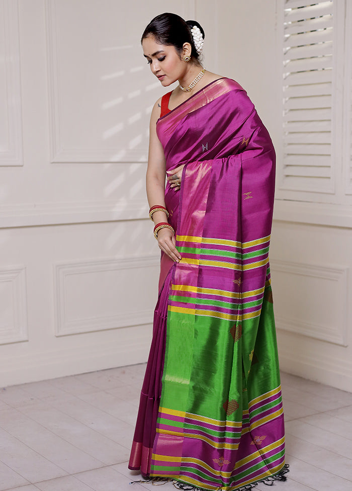 Purple Kalakshetra Silk Saree With Blouse Piece
