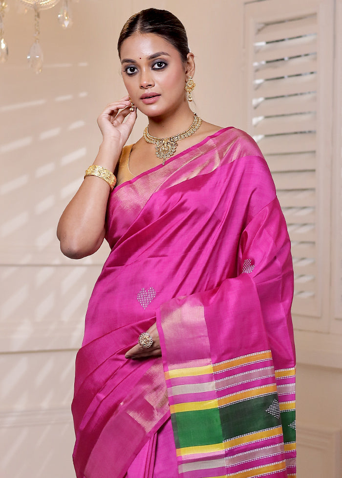 Pink Kalakshetra Silk Saree With Blouse Piece