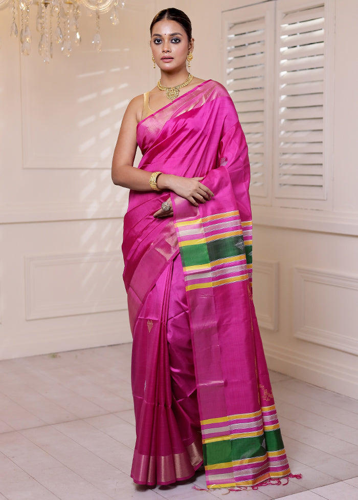 Pink Kalakshetra Silk Saree With Blouse Piece