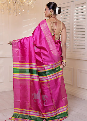 Pink Kalakshetra Silk Saree With Blouse Piece