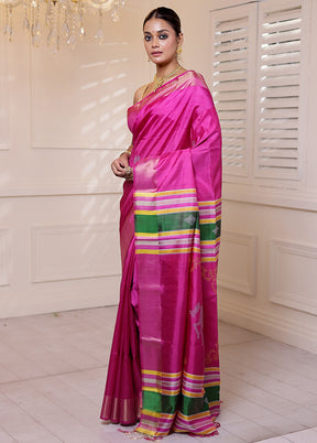 Pink Kalakshetra Silk Saree With Blouse Piece