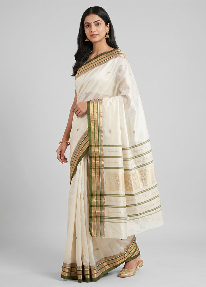 Cream Garad Silk Saree Without Blouse Piece