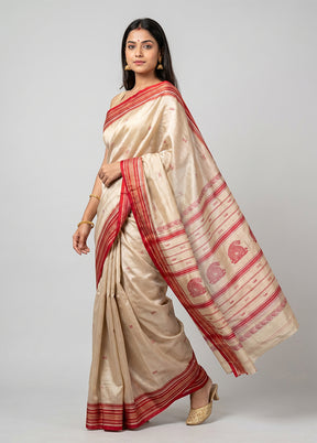 Cream Garad Silk Saree Without Blouse Piece