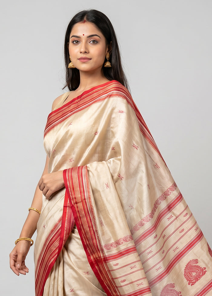 Cream Garad Silk Saree Without Blouse Piece