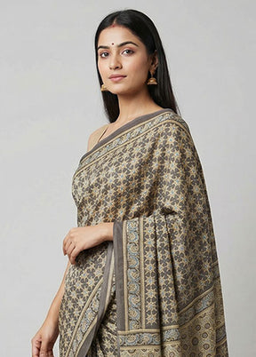 Black Printed Silk Saree Without Blouse Piece