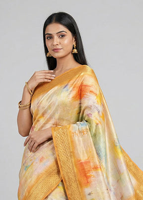 Yellow Dupion Silk Saree With Blouse Piece