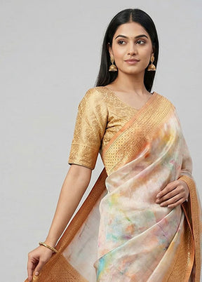 Yellow Dupion Silk Saree With Blouse Piece