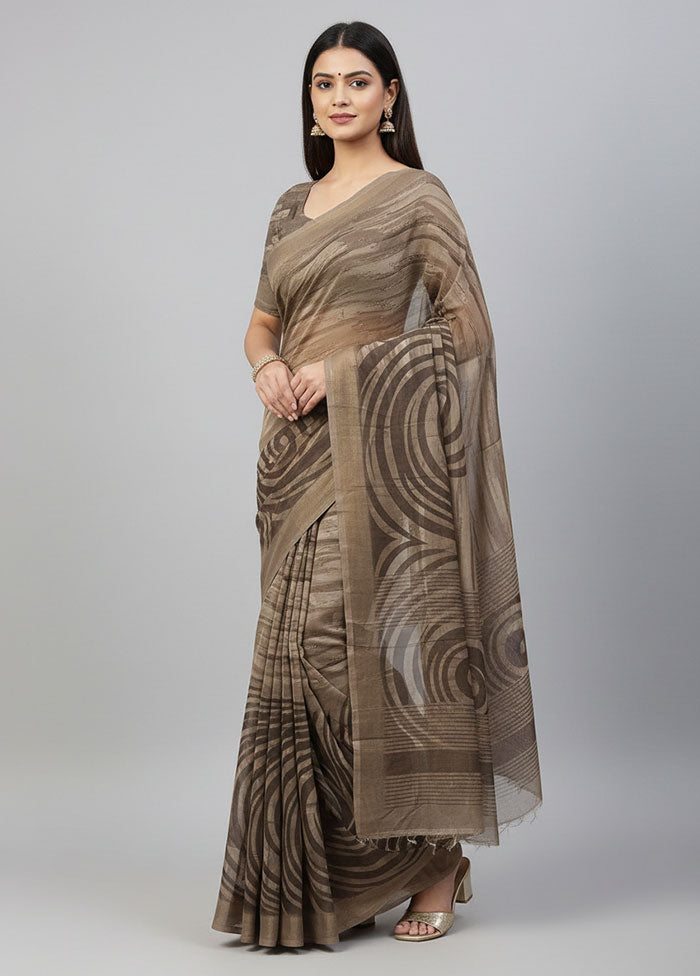 Brown Chiffon Silk Saree With Blouse Piece