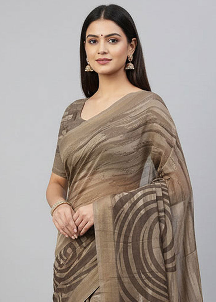 Brown Chiffon Silk Saree With Blouse Piece