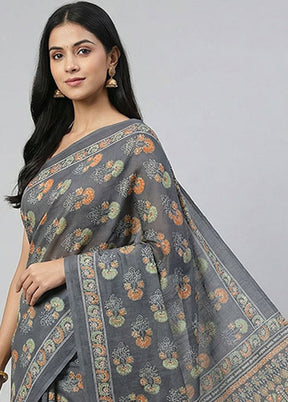 Blue Printed Silk Saree Without Blouse Piece
