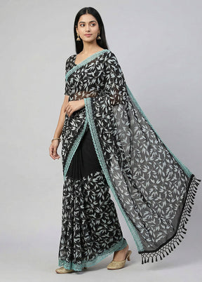 Black Chiffon Silk Saree With Blouse Piece