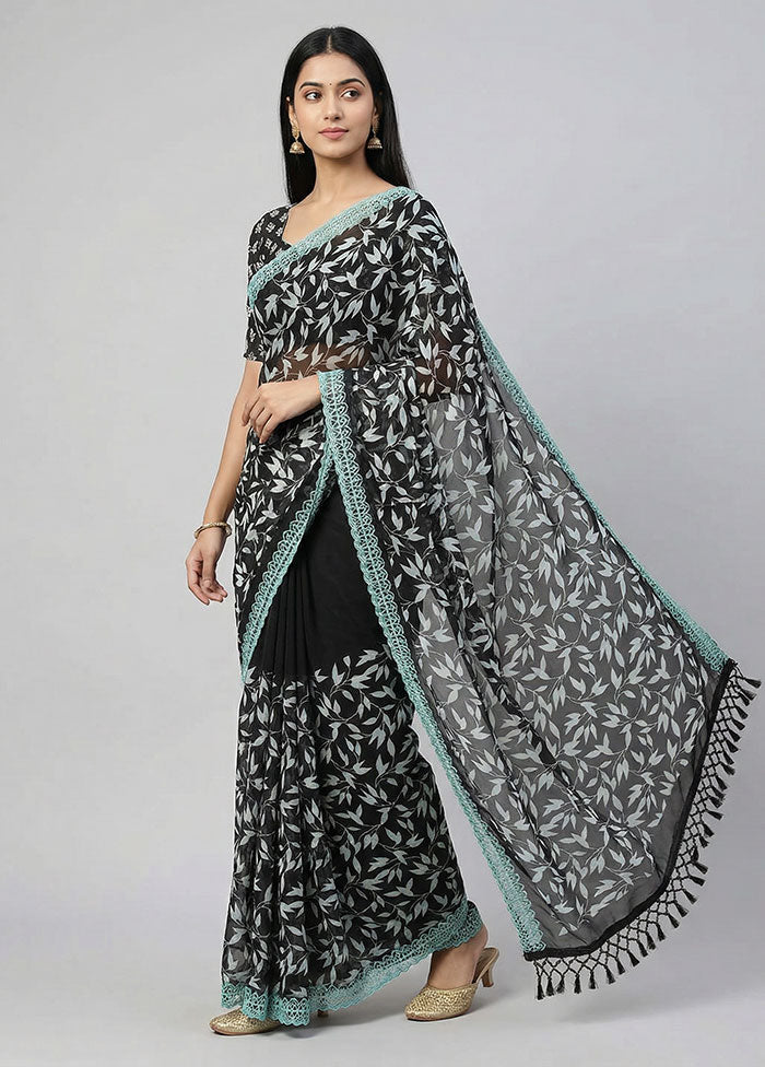 Black Chiffon Silk Saree With Blouse Piece