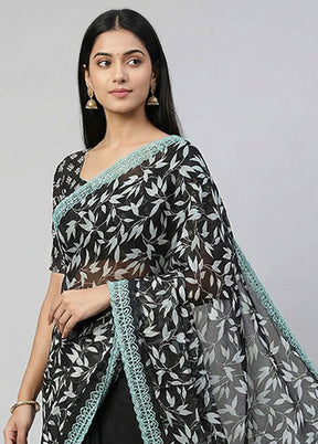Black Chiffon Silk Saree With Blouse Piece