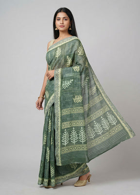 Green Chiffon Silk Saree With Blouse Piece