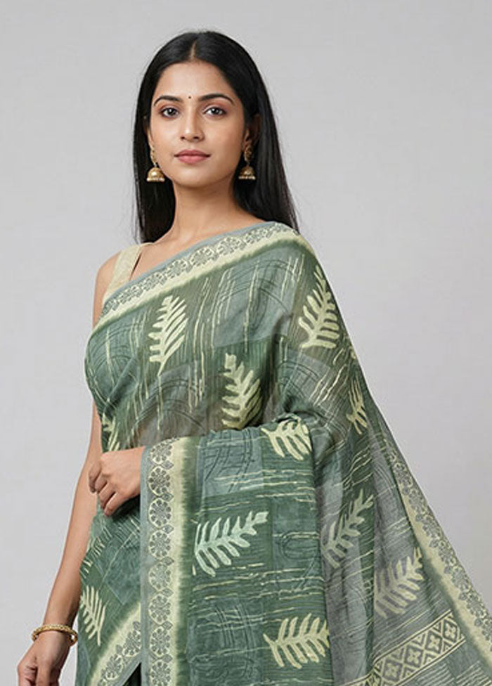Green Chiffon Silk Saree With Blouse Piece