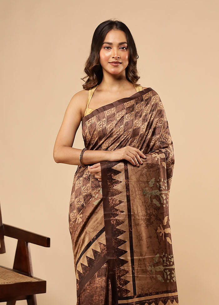 Brown Dupion Silk Saree With Blouse Piece