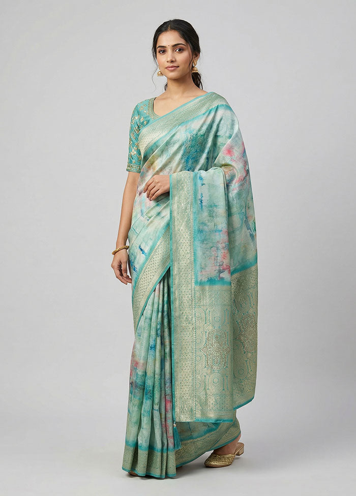 Green Dupion Silk Saree With Blouse Piece