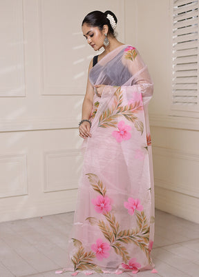Pink Organza Saree With Blouse Piece