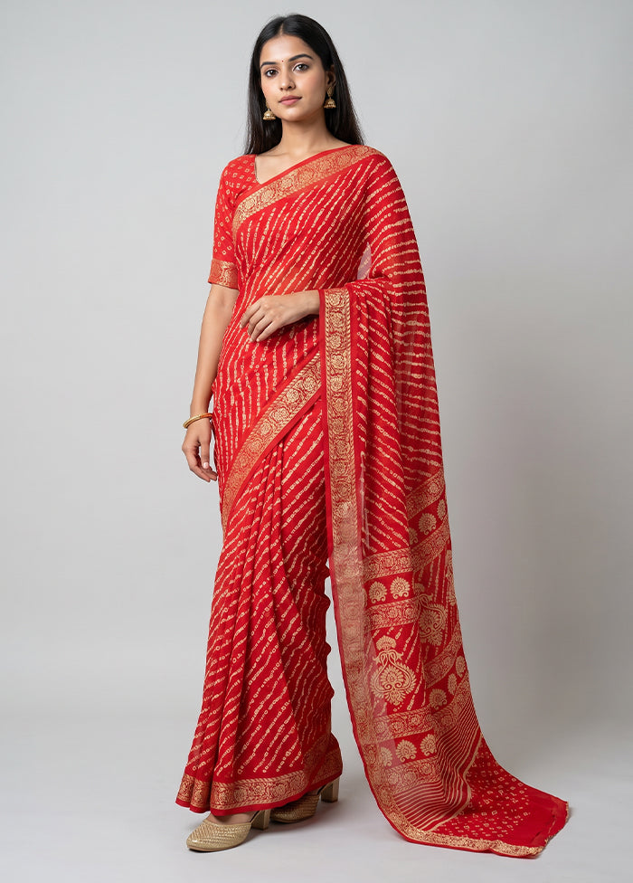 Red Chiffon Silk Saree With Blouse Piece