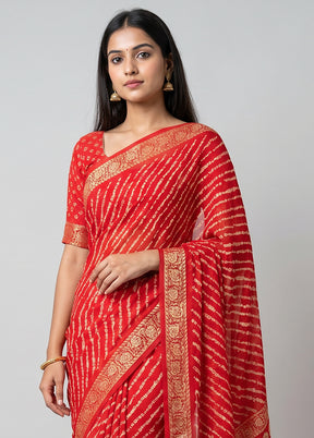 Red Chiffon Silk Saree With Blouse Piece