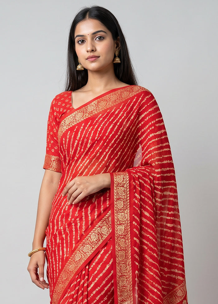 Red Chiffon Silk Saree With Blouse Piece